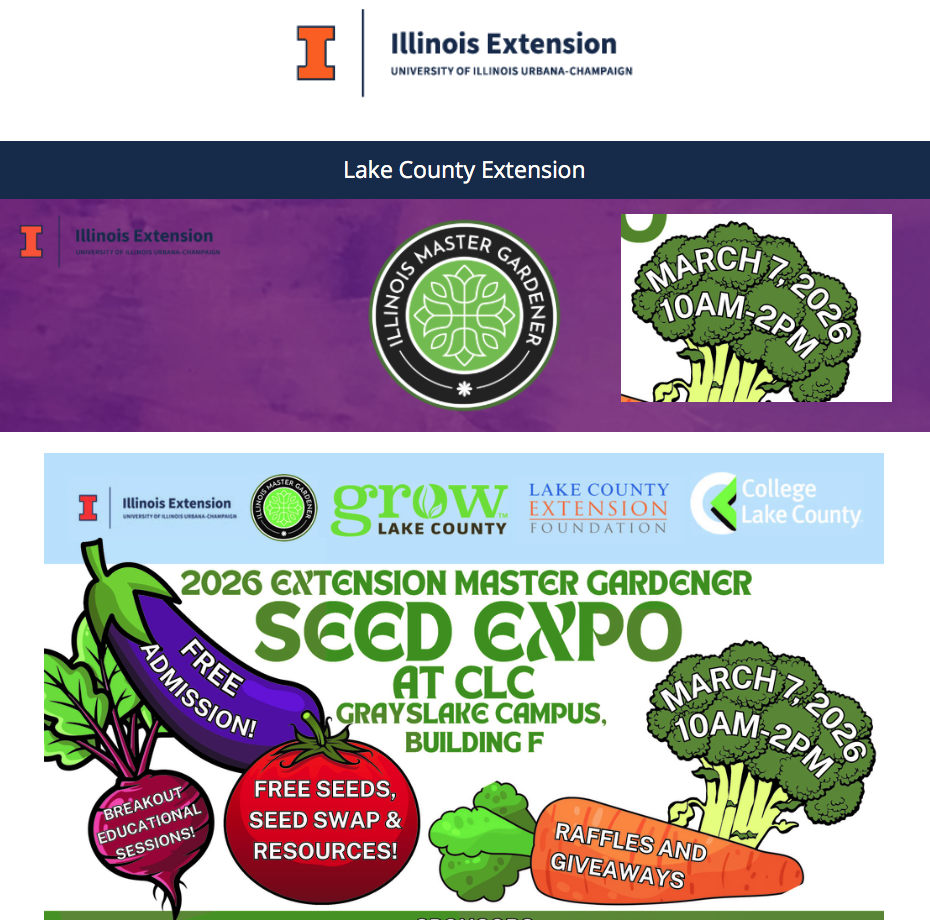 Master Gardener Seed Expo – Saturday, March 7th. 10am-2pm. CLC Grayslake